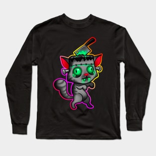 Zombie cat with outline Long Sleeve T-Shirt